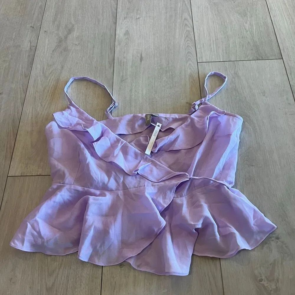 ASOS Ruffle Wrap Tank Top Lilac size 6 - Picture 1 of 6